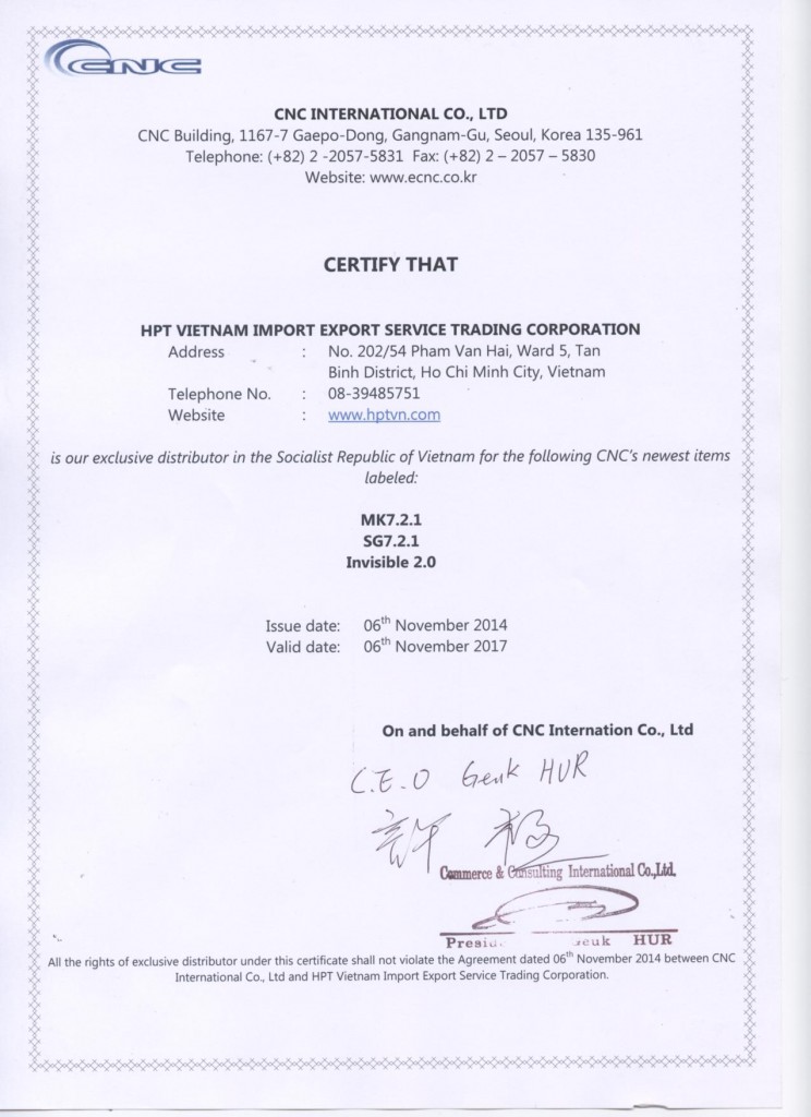 Certification 141219 HPT Vietnam